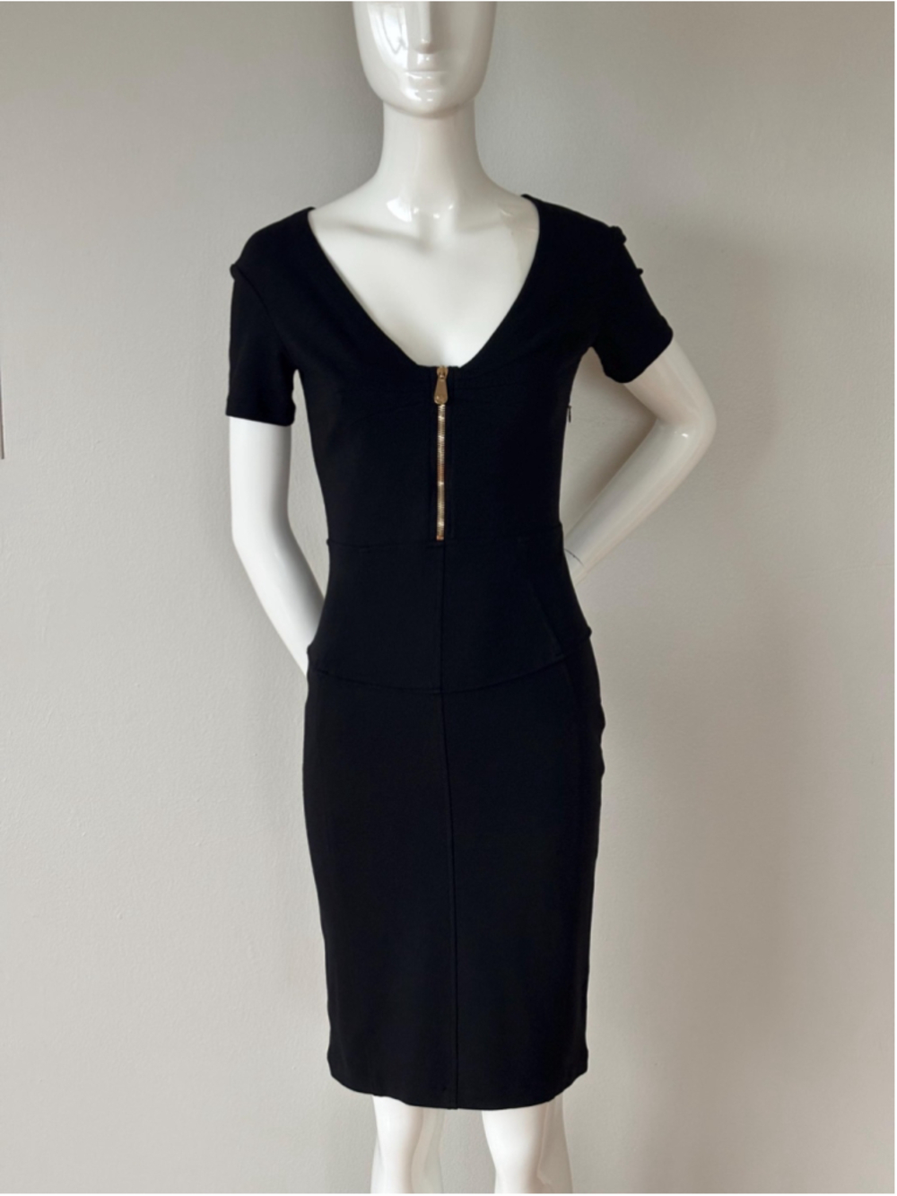 Versace Black Sheath Gold Medusa Zip Stretch Pencil Dress - Picture 4 of 11
